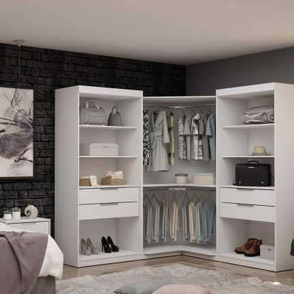 【Furniture】Mulberry Modern Open 3 Sectional Wardrobe Corner Closet with 4 Drawers, Set of 3