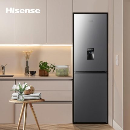 Hisense RB327N4WCE 55cm Freestanding 5050 Fridge Freezer - 251 litre capacity - Total No Frost - Non-plumbed Water Dispenser - Silver - E Rated, H182.4 x W55 x D55.6 (cm)