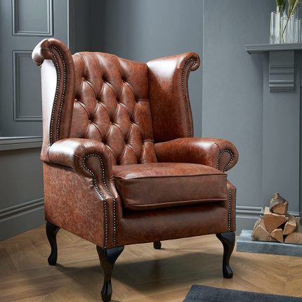 Chesterfield Genuine Antique Leather Queen Anne Chair (3 Colour Options) (Green)