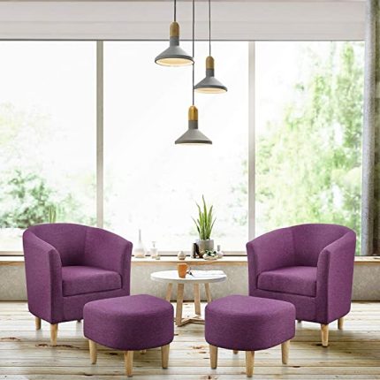 DAZONE Modern Accent Chair, Upholstered Arm Chair Linen Fabric Single Sofa Chair with Ottoman Foot Rest Mustard Yellow Comfy Armchair for Living Room Bedroom Small Spaces Apartment Office Yellow With Ottoman