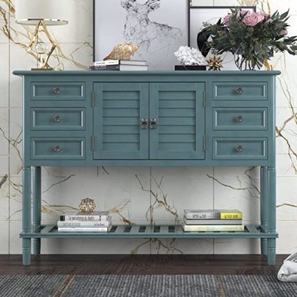 45" Narrow Console Table with 6 Drawers,1 Cabinet & 1 Shelf Accent Entry Table Sofa Table w/Storage for Entryway,Hallway,Living Room,Dining Room,Bedroom,Behind Couch,Foyer Buffet Table Sideboard Red