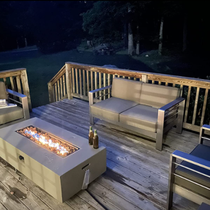Christopher Knight Home Cape Coral Outdoor Chat Set with Fire Table, 5-Piece Set, Khaki/Light Gray