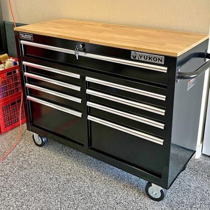 46 in. 9 Drawer Mobile Storage Cabinet with Solid Wood Top.