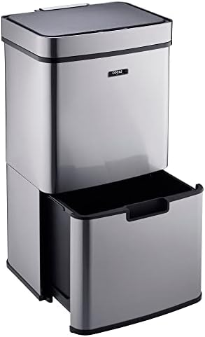 Cooks Professional 75L Recycling Sensor Bin with Dual Compartments and Removable Food Caddy. Brus...