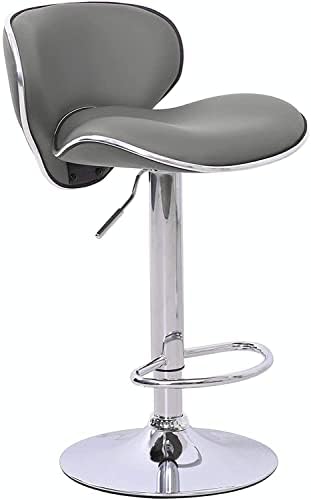 Evre Bar Stool Faux Leather Adjustable Height With Swivel Seat For Pub Kitchen Reception (Grey x 1)