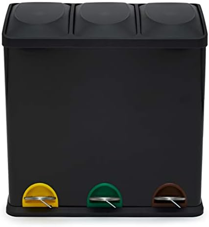 EVRE Recycling Bin with Lids for Kitchen / 45 Litre Capacity / 3 Compartments Waste Separation/Bl...