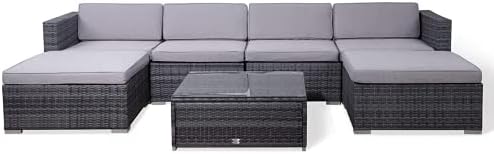 Rattan Outdoor Garden Furniture Nevada Set 6 Seater Sofa with Coffee Table (Grey)