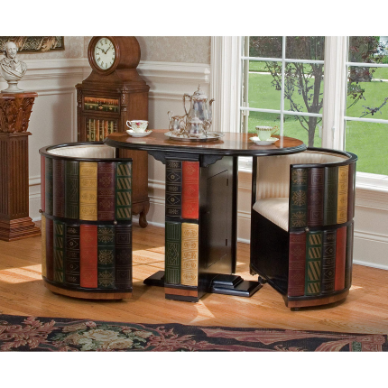 【Furniture】Nettlestone Library Nested Table and Chair Set with Storage MDF Wood, 41" , Full Color