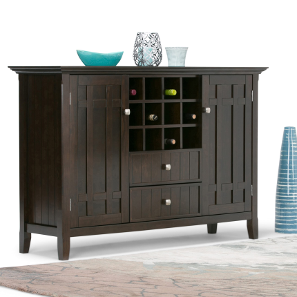 【Furniture】Solid Pine Wood 54 inch Rustic Sideboard Buffet Credenza in Dark Tobacco Brown