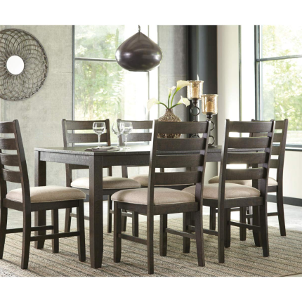 【Furniture】Dining Room Table Set with 6 Upholstered Chairs, Brown
