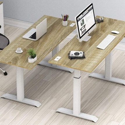 SHW 55-inch (approximately 143.1 cm) large electric height-adjustable vertical table, 137.1 x 71.4 cm, oak color