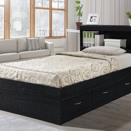 【Furniture】Hodedah Twin-Size Captain Bed with 3-Drawers and Headboard in Black