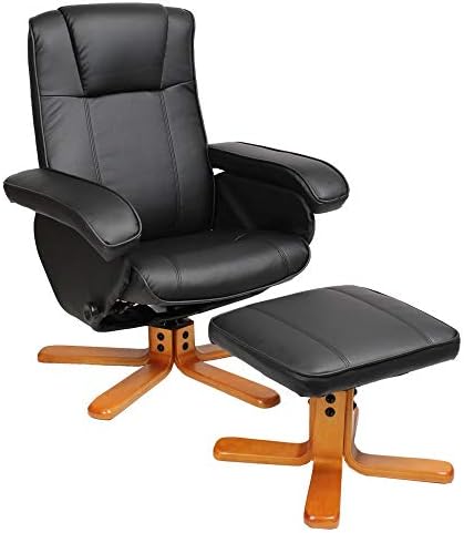 EVRE Armchair With Foot Stool & Reclining Functions Swivel Padded Faux Leather - Black