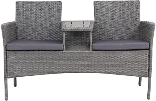 EVRE Lisbon Rattan 2 Seater Companion Partner Bench Garden Furniture Set Patio Conservatory for T...