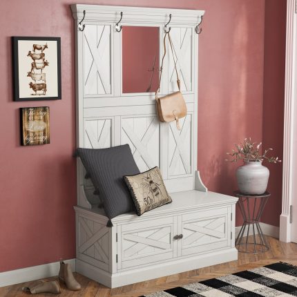 【Furniture】Lana 45'' Wide Mahogany Solid Wood Hall Tree with Bench