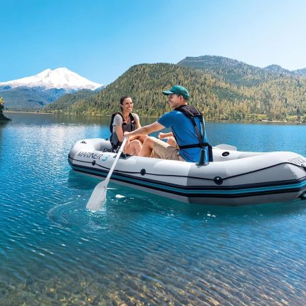 INTEX 68376EP Mariner 4 Inflatable Boat Set: Includes Deluxe 54in Aluminum Oars and High-Output Pump – SuperTough PVC – Inflatable Thwart Seats – 4-Person – 1100lb Weight Capacity