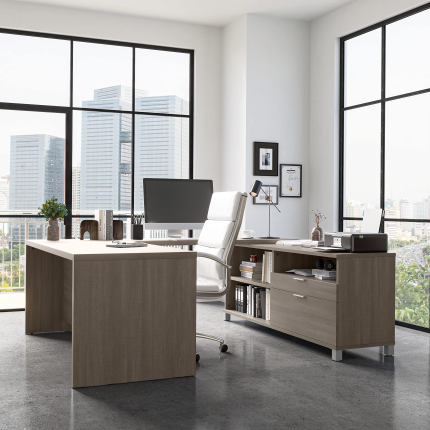 【Furniture】Bestar Pro-Linea U-Desk, Bark Grey