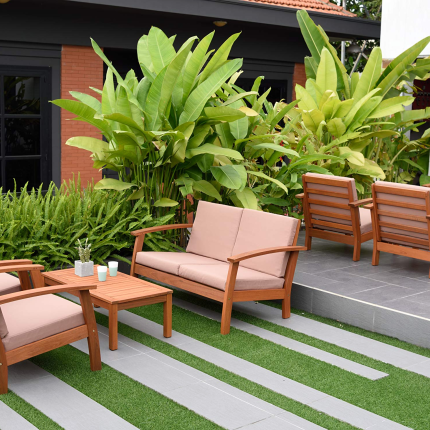 【Furniture】Patio 8-Pc Deluxe Conversation Set | Dark Teak Finish | Ideal for Indoors Outdoors