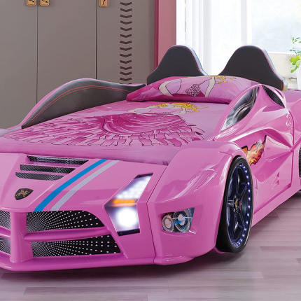 【Furniture】Racing Car Bed for Kids - Kids Car Bed with Led Lights, Single Race Car Bed with Leather Cushioning