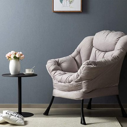 AbocoFur Modern Large Cotton Fabric Lazy Chair .Accent Contemporary Lounge Chair, Single Steel Frame Leisure Sofa Chair with Armrests and A Side Pocket, Beige