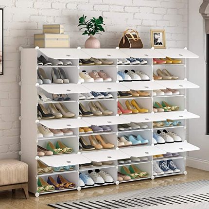 KOUSI Portable Shoe Rack Organizer 24 Pair Tower Shelf Storage Cabinet Stand Expandable for Heels, Boots, Slippers, 6 Tier White 32"x12"x36"