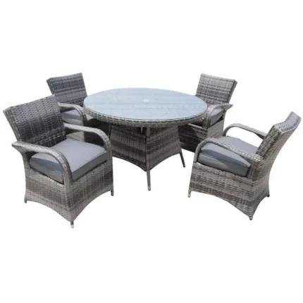 【Home&Garden】4 Seat Round Rattan Dining Table Chair Garden Furniture