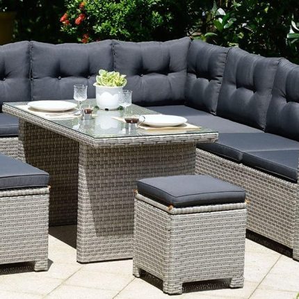 Backyard Furniture Barcelona Luxury 10 Seater Casual Dining Rattan Garden Set with Cushions, Grey/Brown, 191 x 177 x 87 cm