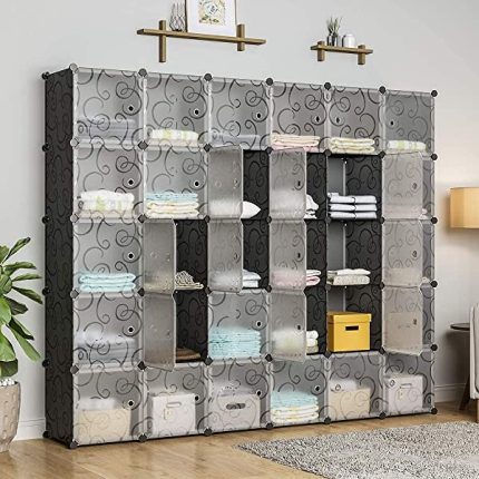 KOUSI Portable Cube Storage - 14"x14" Cube Cube Organizer Storage Organizer Clothes Storage Storage Shelves Furniture for Clothes Plastic Dresser Storage Cubes, Black (4x4 Cubes) 16