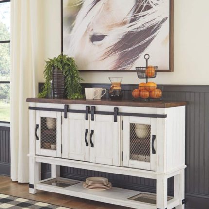 【Furniture】Valebeck Farmhouse Dining-Room Server or Buffet, White & Brown