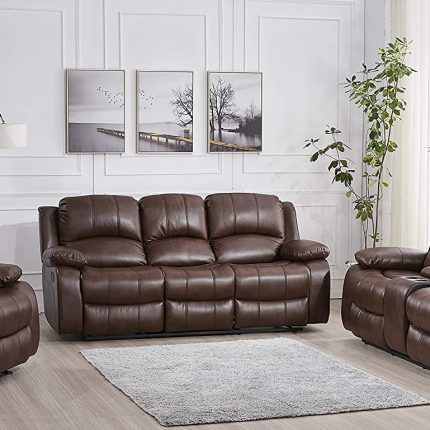 Betsy Furniture 3PC Bonded Leather Recliner Set Living Room Set, Sofa, Loveseat, Chair 8018 (Brown, Living Room Set 3+2+1)