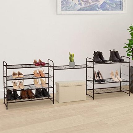 AULEDIO 3-Tier Shoe Rack, Stackable and Adjustable Multi-Function Wire Grid Shoe Organizer Storage, Extra Large Capacity, Space Saving, Fits Boots, High Heels, Slippers and More (Bronze) 3-Tier Bronze