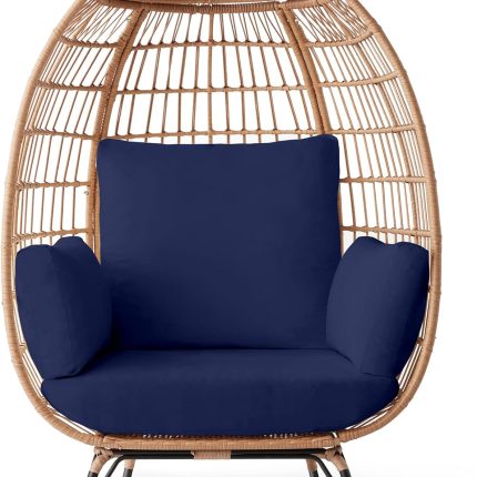 Best Choice Products Wicker Egg Chair, Oversized Indoor Outdoor Lounger for Patio, Backyard, Living Room w/ 4 Cushions, Steel Frame, 440lb Capacity - Ivory