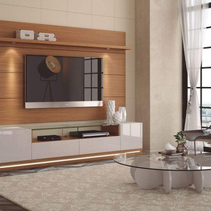 【Furniture】Vanderbilt TV Stand and Cabrini 2.2 Floating Wall TV Panel with LED Lights