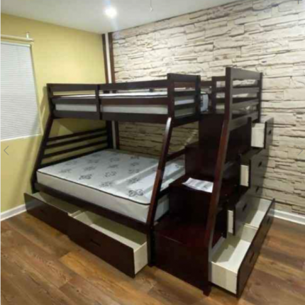 Dylan children's bunk bed with guardrail and ladder, wooden double bed