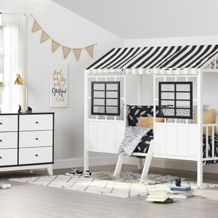 【Furniture】Rowan Valley Forest Loft Bed, Black/White, Twin
