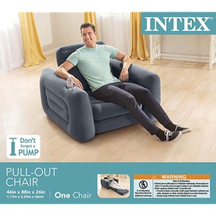 Intex Pull-Out Chair Inflatable Bed, 46" X 88" X 26", Twin, Grey