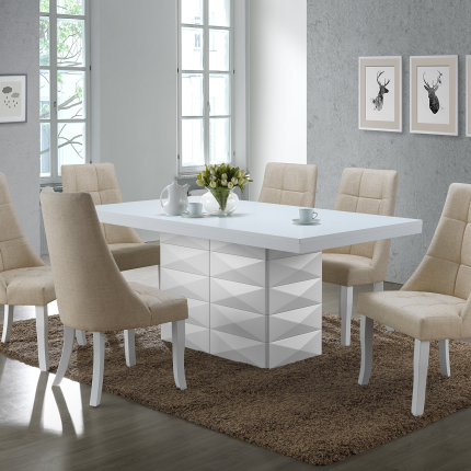 【Furniture】Milan 7 Piece White Modern Rectangle Dinette Dining Room Table & 6 Beige Vinyl Chairs