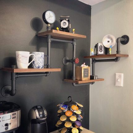 【Furniture】Industrial Rustic Modern Wood Ladder Pipe Wall Shelf 4 Layer Pipe Design Bookshelf DIY Shelving