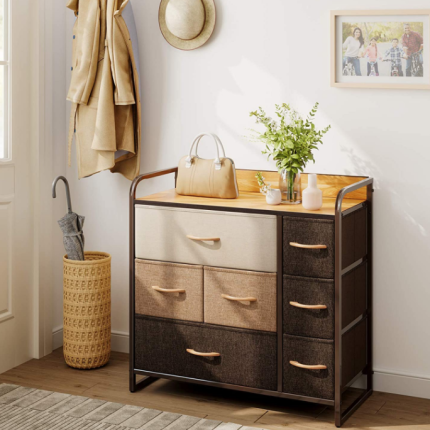 CubiCubi Dresser Organizer with 7 Drawer, Furniture Storage Tower Unit for Bedroom Hallway Entryway Closets, Dresser Clothes Storage with Sturdy Steel Frame Wood Top, Chocolate